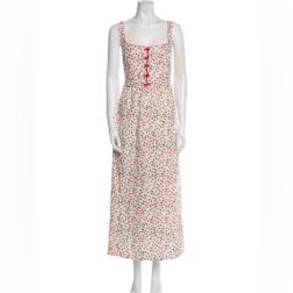 Caroline Constas Cherry Print Bow Detail Maxi Dress Size Small